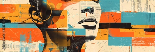 Pop Art Portrait: Geometric Deconstruction with Vintage Newspaper Texture (Abstract Face Design)