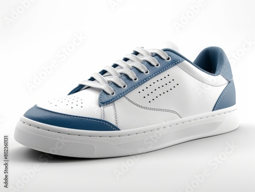 White and Blue Tennis Shoe on White Background
