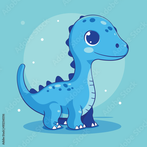 Cute blue dinosaur simple flat style vector illustration