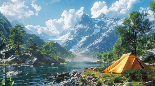 wilderness camping, featuring unique camera perspectives that evoke a sense of adventure and awe Perfect for showcasing the bea photo