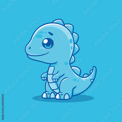 Cute blue dinosaur simple flat style vector illustration © umut hasanoglu
