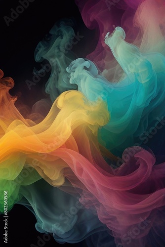 Dynamic dance of colorful smoke. Abstract waves of colored smoke. Flowing colored smoke background. rainbow smoke, paint explosion, color fume powder splash, motion of liquid ink dye in water