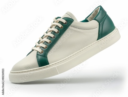 White and Green Sneaker With White Laces