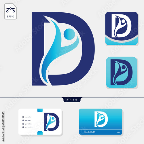 Free Download People letter D logo design, Good service people gradient template design - GFXLoad