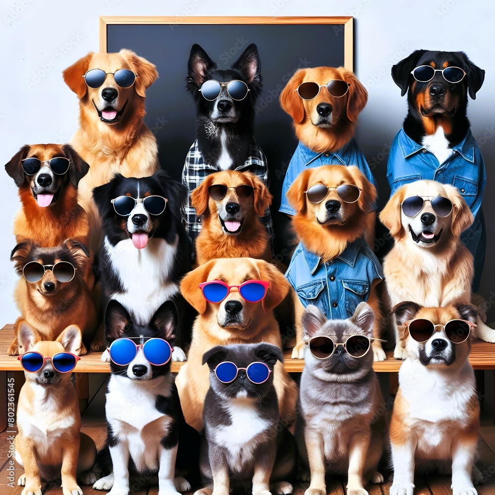 Obraz premium illustration of cute dog with sunglasses looking at camera 