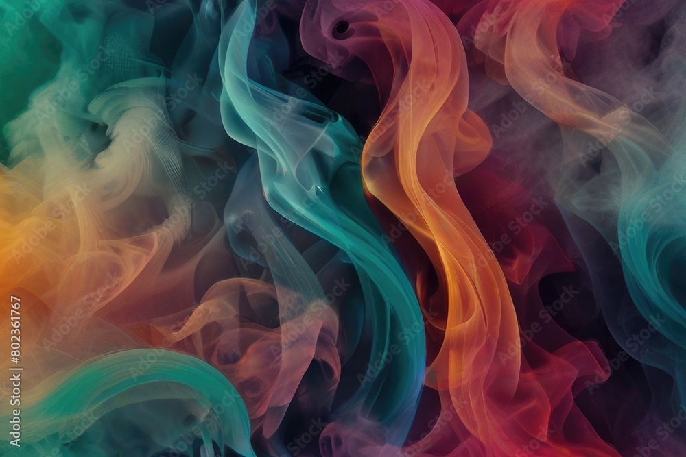 Fototapeta premium Dynamic dance of colorful smoke. Abstract waves of colored smoke. Flowing colored smoke background. rainbow smoke, paint explosion, color fume powder splash, motion of liquid ink dye in water