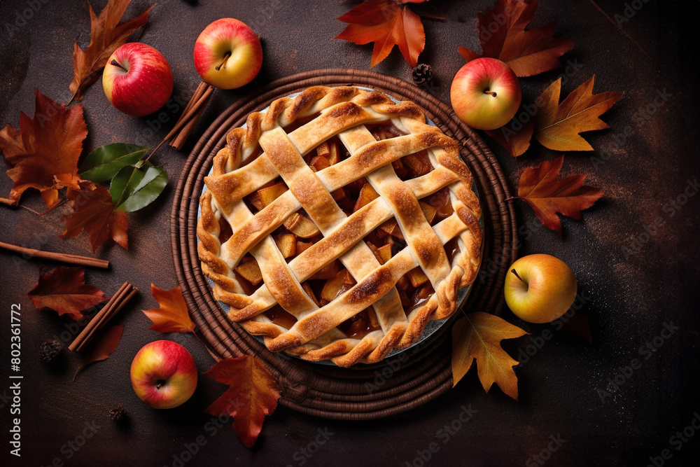 Apple pie with lattice pastry, traditional pastry dessert for Thanksgiving day Apple pie with lattice pastry, traditional pastry dessert for Thanksgiving day