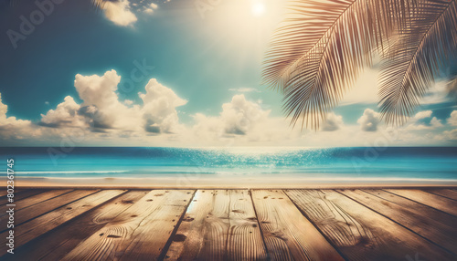 Serene Beach View from Wooden Deck  Tranquil Seascape