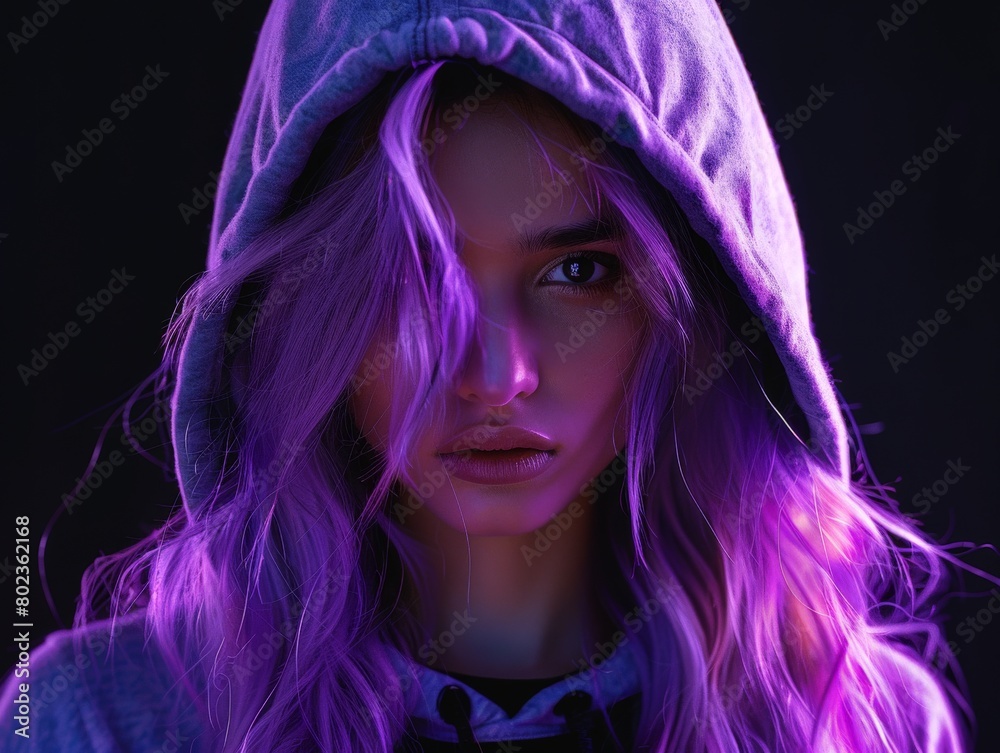Woman With Purple Hair Wearing Hoodie