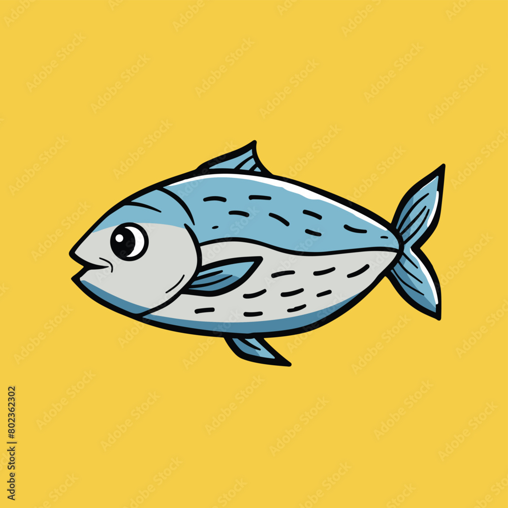 Colorful cartoon fish illustration on a vibrant yellow background. Colorful cartoon fish illustration on a vibrant yellow background.