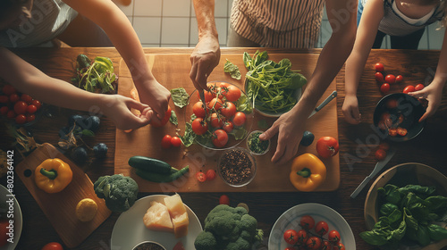 Family cooking dinner together photo