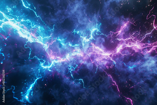 A futuristic background with an electric plasma field in blues and purples, crackling with energy and vibrant light.