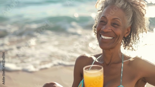 A Smiling Woman Enjoying Beach Time photo