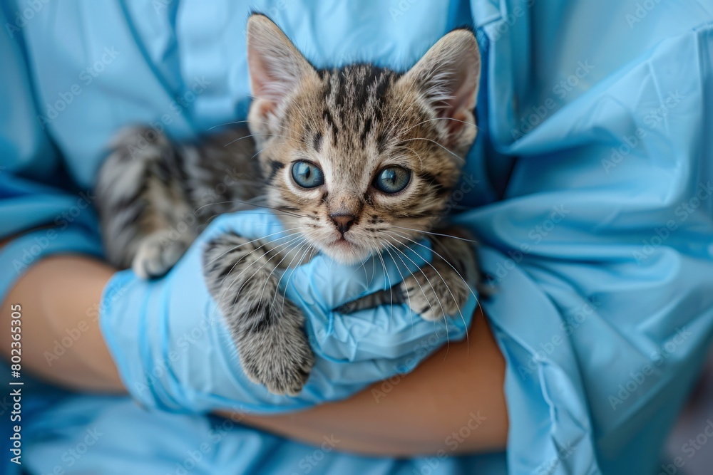 a vet cradles a sweet cat in her hands gently, providing tender care a vet cradles a sweet cat in her hands gently, providing tender care