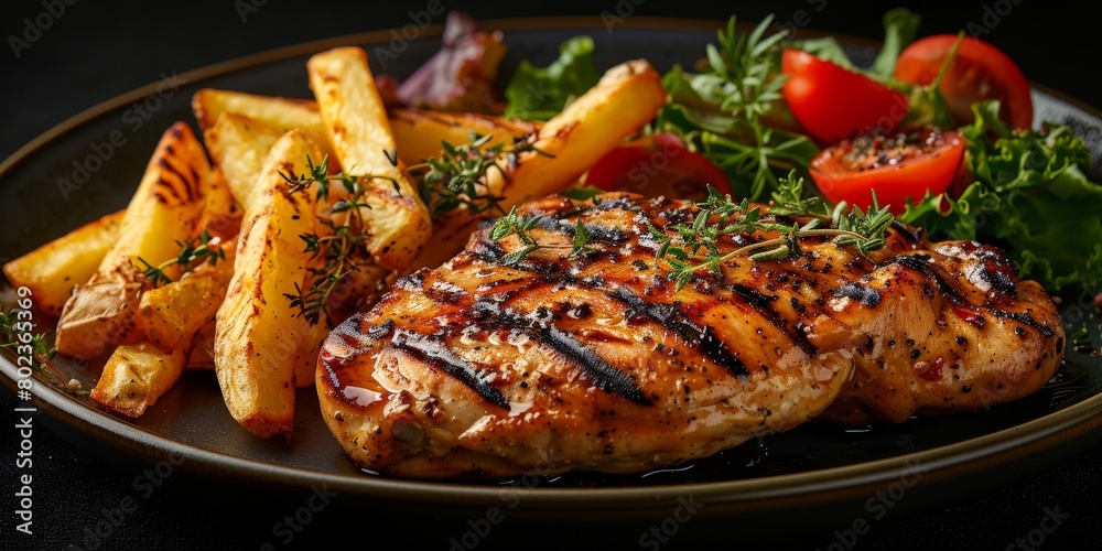 Grilled Chicken Chop With French Fries and Tomatoes Grilled Chicken Chop With French Fries and Tomatoes