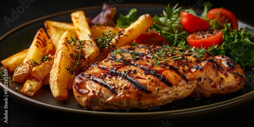 Grilled Chicken Chop With French Fries and Tomatoes