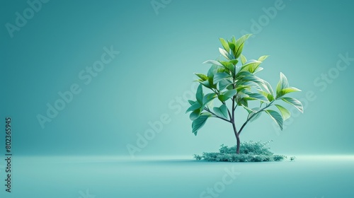 Small Tree With Green Leaves on Blue Background