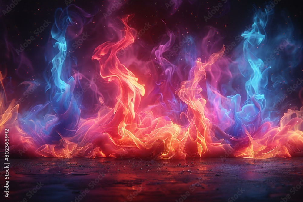 Fire flames on black background,  Abstract background,   rendering