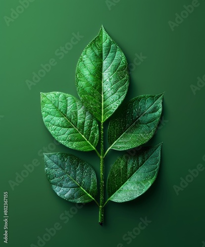 Three Green Leaves on Green Background