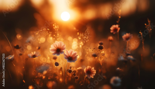 Golden Hour Glory  Wildflowers Bathed in Warm Sunset Light