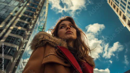 Portrait of a beautiful woman in the city - Model by AI generative