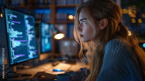 A Woman Programming at Night photo