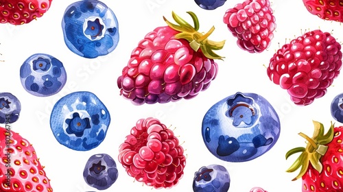 Fresh blueberries, raspberries and strawberries. Shui Cai Hua De Shui Guo . photo
