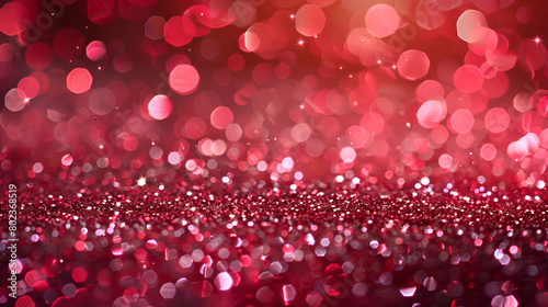 Red glitter vintage lights background defocused ,Red background with falling glitter particles beautiful festive sparkling background