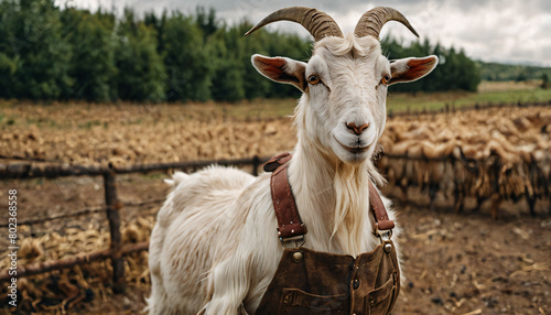 Goat in Farmer Clothes Countryside Explorer