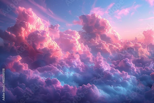 Beautiful fluffy clouds in the sky at sunset    render