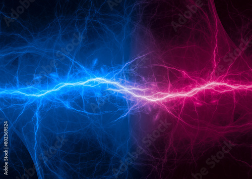 Purple and blue neon lightning background, electrical abstract