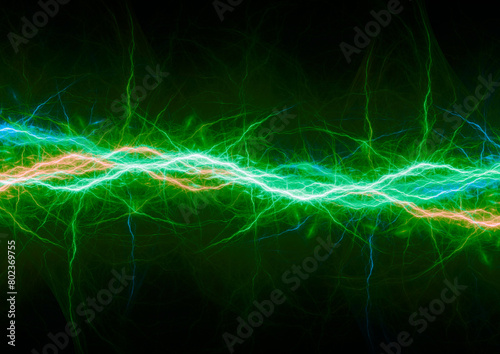 Green lightning, electrical background abstract