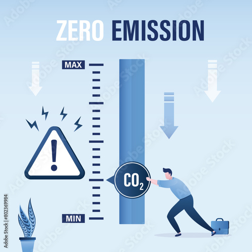 Politician or businessman uses slider on control panel, volunteer reduces carbon emissions. Zero emission. Ecological problems are piling up. Poor performance energy