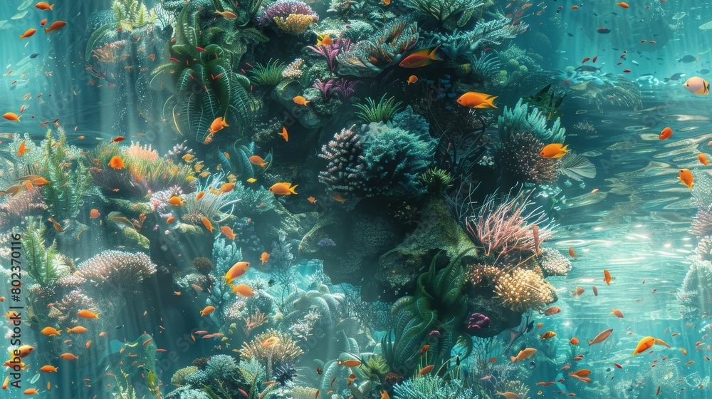 Fototapeta premium Underwater world full of vibrant coral and colorful fish.