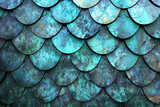 A luxurious background with a shimmering fish scale pattern in iridescent blues and greens, mimicking the beauty of mermaid tails.