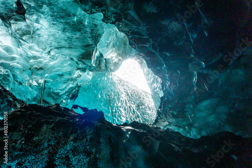 Inside blue ice cave in Vatnajokull glacier Iceland