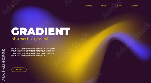 Abstract gradient web page design template, background with smooth blur shapes and sample text, copy space. Yellow, blue and black color.Copy space.Wavy liquid gradient mesh.Grapic design.