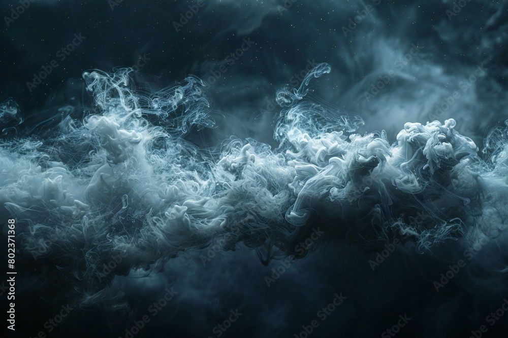 Clouds of white and blue smoke on a black background,  Abstract background