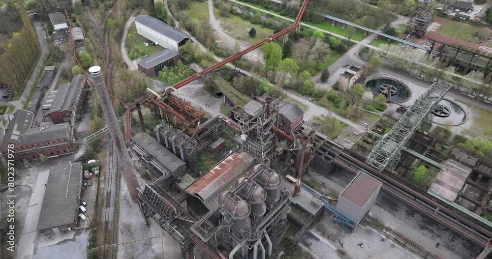 Detail view of historic blast furnace installation plant. Detail views, now serves as a recreational park. Landschaftspark Duisburg Nord Detail view of historic blast furnace installation plant. Detail views, now serves as a recreational park. Landschaftspark Duisburg Nord