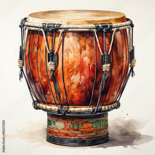 Watercolor Djembe Illustration, Generative Ai