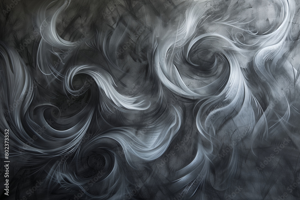 A charcoal drawing, abstract with a Thai style, featuring swirling gray tones and ethereal patterns Background A charcoal drawing, abstract with a Thai style, featuring swirling gray tones and ethereal patterns Background