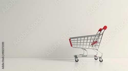 Minimalist design featuring a shopping cart on a plain white background