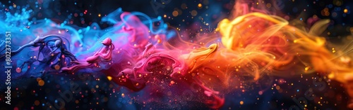 Various vibrant smokes of different colors billowing against a black background