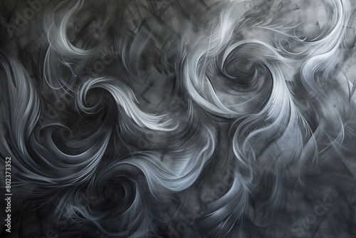 A charcoal drawing, abstract with a Thai style, featuring swirling gray tones and ethereal patterns Background