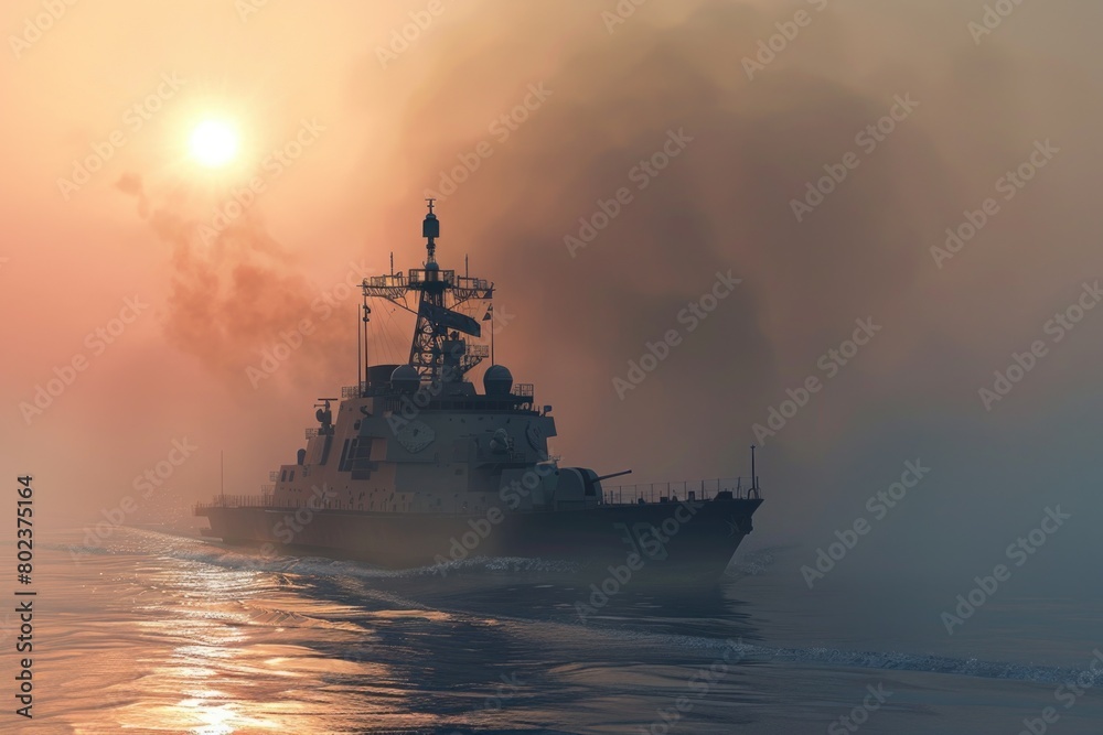 A large boat floating peacefully on calm water. Suitable for travel brochures or maritime themed websites