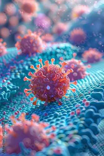 Wallpaper Mural 3D animation that shows how viruses interact with cell membranes, emphasizing the importance of membrane structure in viral entry and infection Torontodigital.ca