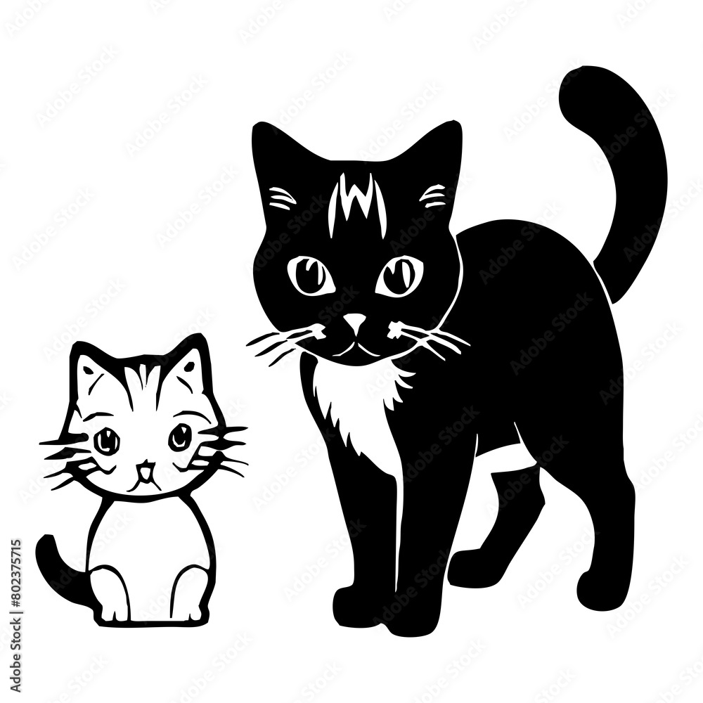 Cat . Animal black and white illustration . Logo design, for use in graphics. Generated by Ai