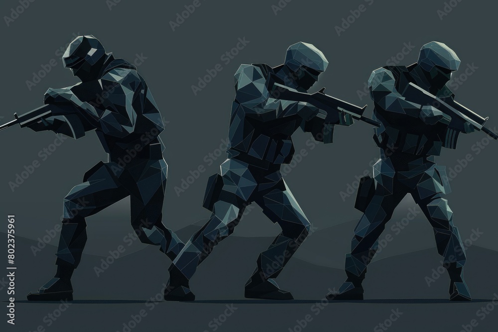 A group of soldiers armed and ready for duty. Perfect for military and defense concepts A group of soldiers armed and ready for duty. Perfect for military and defense concepts