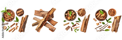 Set of A leaf and sandalwood on transparent background