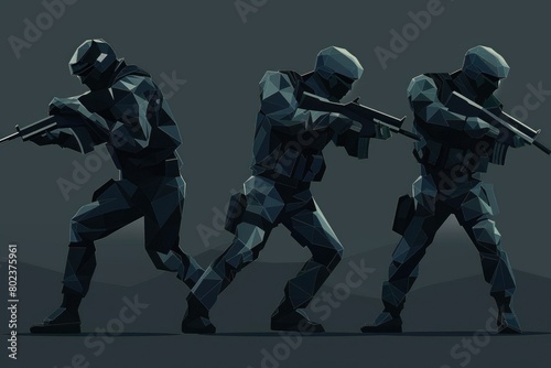 A group of soldiers armed and ready for duty. Perfect for military and defense concepts